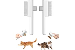 2Pcs Cat Comb Dog Combs Set,Self-Cleaning Flea Comb, Cat Grooming Brush with Release Button and Stainless Steel Metal Round T