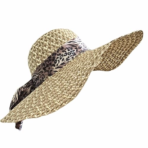 YUUVE Ladies Summer Straw Hat Foldable Beach Cap Wide Brim Large Fedora