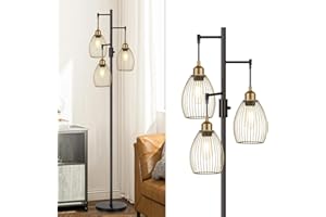 Dimmable Floor Lamp, Industrial Floor Lamps for Living Room, Gold and Black Tree Lamp Standing Lamp Tall Lamps with 3 Elegant