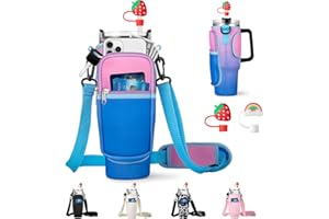 RRegeny Water Bottle Carrier Bag with Phone Pocket for Stanley 40oz Tumbler with Handle Neoprene Water Bottle Holder Pouch with Adjustable Strap Bollus with Straw Cover & Carabiner for Stanley