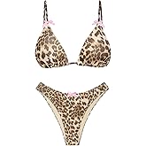 seamoly Womens Bikini Set Tie Back Swimsuit High Cut Two Piece Bathing Suit Sexy Triangle Ladies Swimwear Veiled Leopard M