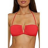 Becca Womens Color Code Shirred Bandeau Bikini Top, Adjustable, Tie Back, Swimwear Separates for Women
