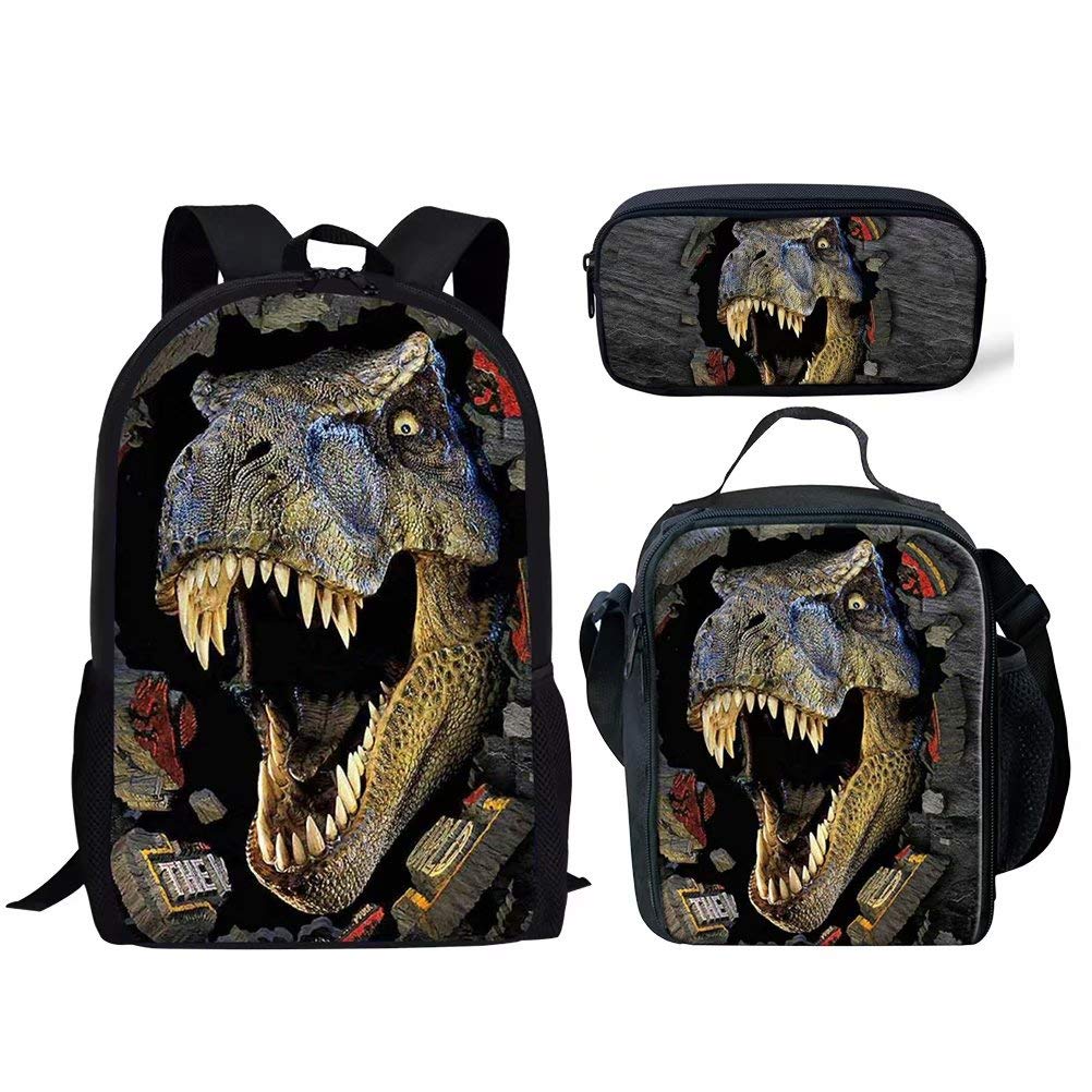 POLERO Backpack Pencil Case Small Shoulder Bag Set with Dinosaur Print for Children Boys School