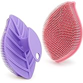2 Pack Silicone Body Scrubber, Soft Silicone Loofah, Gentle Exfoliating Body Scrubber for Sensitive Skin, Leaf Shaped Shower Scrubbers, Silicone Scrubbers Body Brush for Women Men (Pink & Purple)