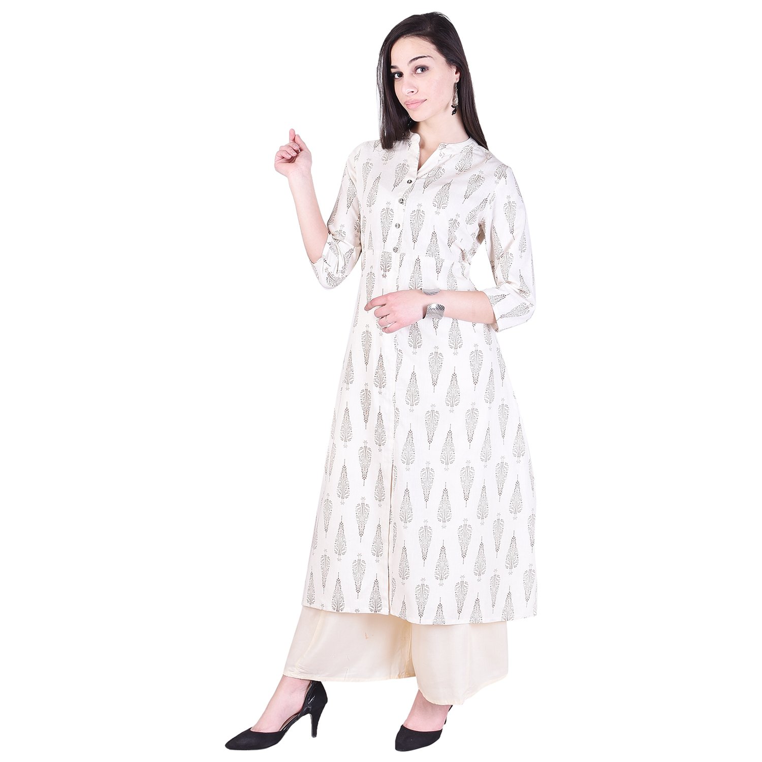 twin feet women's cottonstraight kurti with palazzo (pack of 2)(kp0062brown-white)
