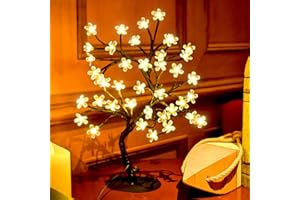 ZHOUDUIDUI Cherry Blossom Tree Light,17inch 40LED Lighted Tabletop Artificial Flower Bonsai Tree Lamp USB Powered Gifts for Home Decor Room Office Party Wedding Christmas Decorations(Warm White)