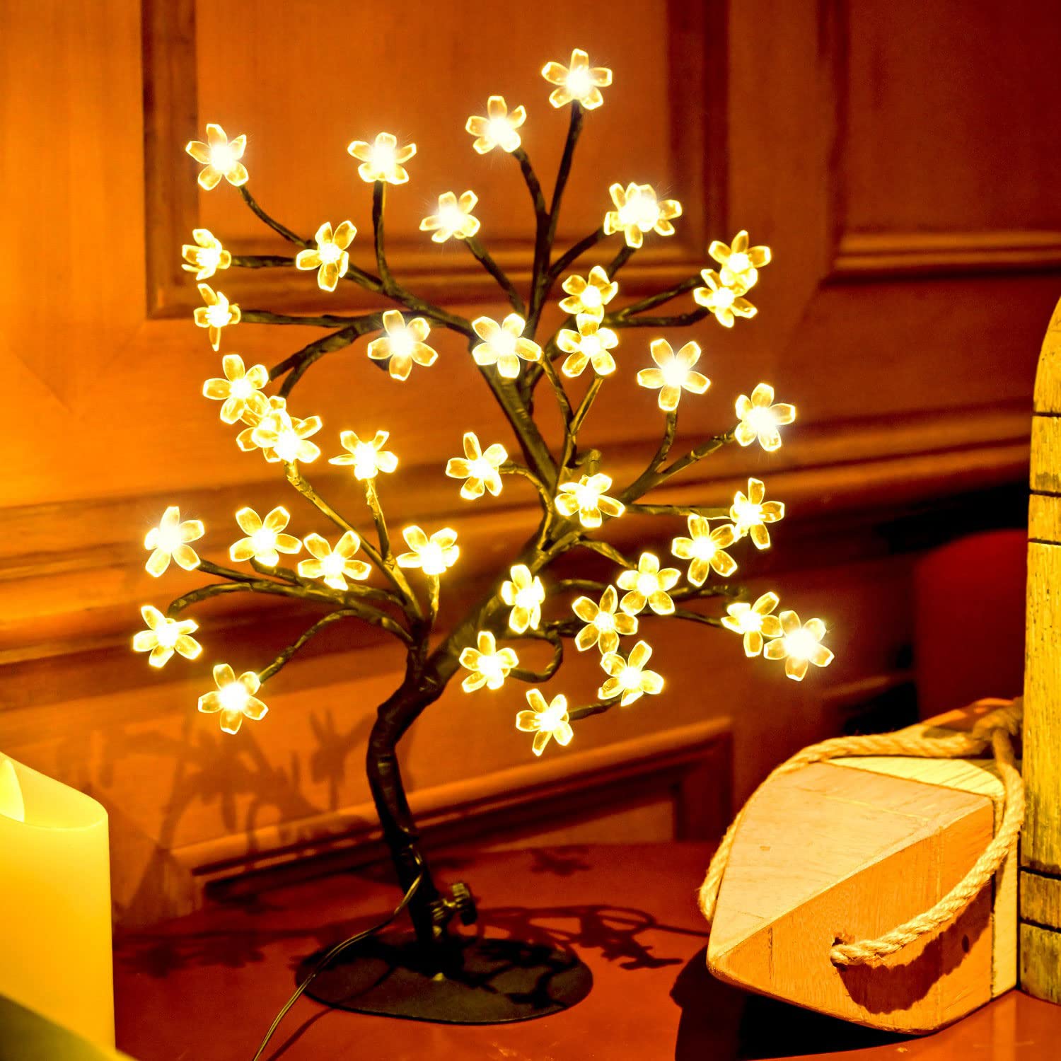 Photo 1 of **MISSING BASE**ZHOUDUIDUI Cherry Blossom Tree Light,17inch 40LED Lighted Tabletop Artificial Flower Bonsai Tree Lamp USB Powered Gifts for Home Decor Room Office Party Wedding Christmas Decorations(Warm White)
