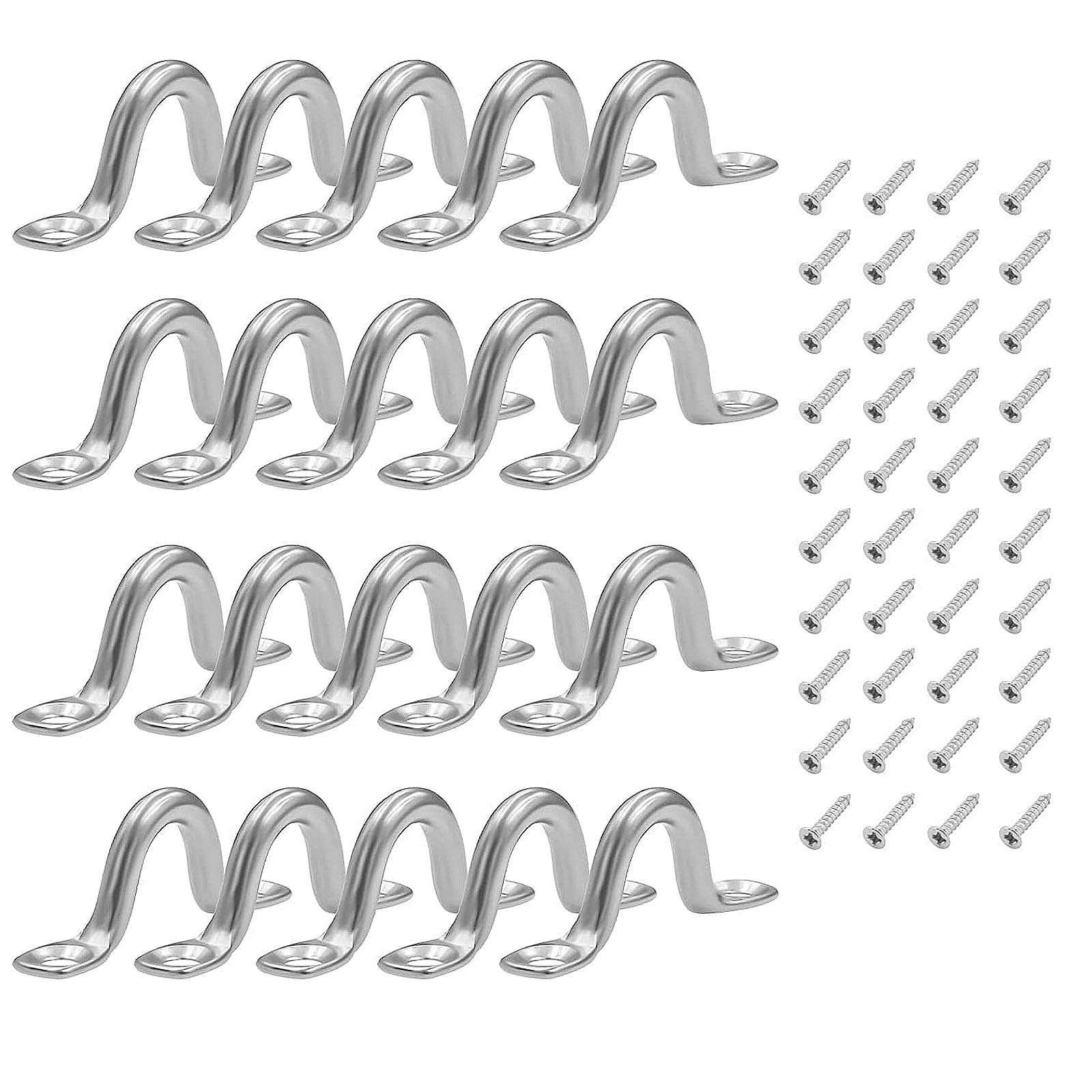 PnxdeobXL Pack of 20 Eye Plates, Eye Plates, Stainless Steel, Pad Eye Straps, Mounting Hooks, Stainless Steel, Fender Eyelet, Small, 304 Stainless Steel for Kayak Canoe, for Boat, Kayak, Canoe, Sunfan