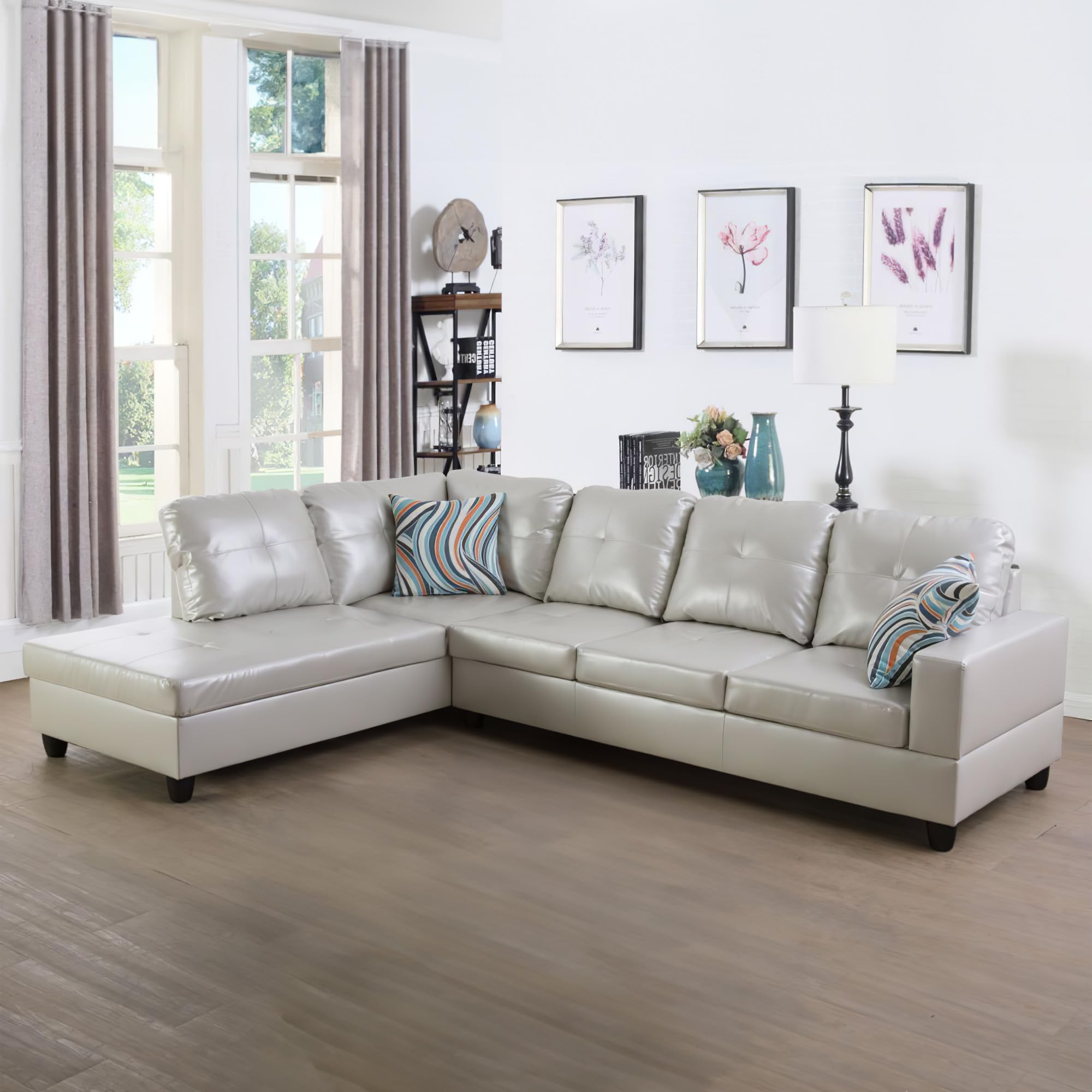 Photo 1 of ***FULL SET, TRUCK/TRAILER PICKUP ONLY***
SumKea L-Shaped Sectional Sofa Set 5-Seat Luxurious Faux Leather Couches for Living Room, Left Facing Chaise with Pillows, Space-Saving Design, Power