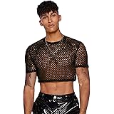 WDIRARA Men's See Through Fishnet Mesh Long Sleeve Sheer Crop Tops ...