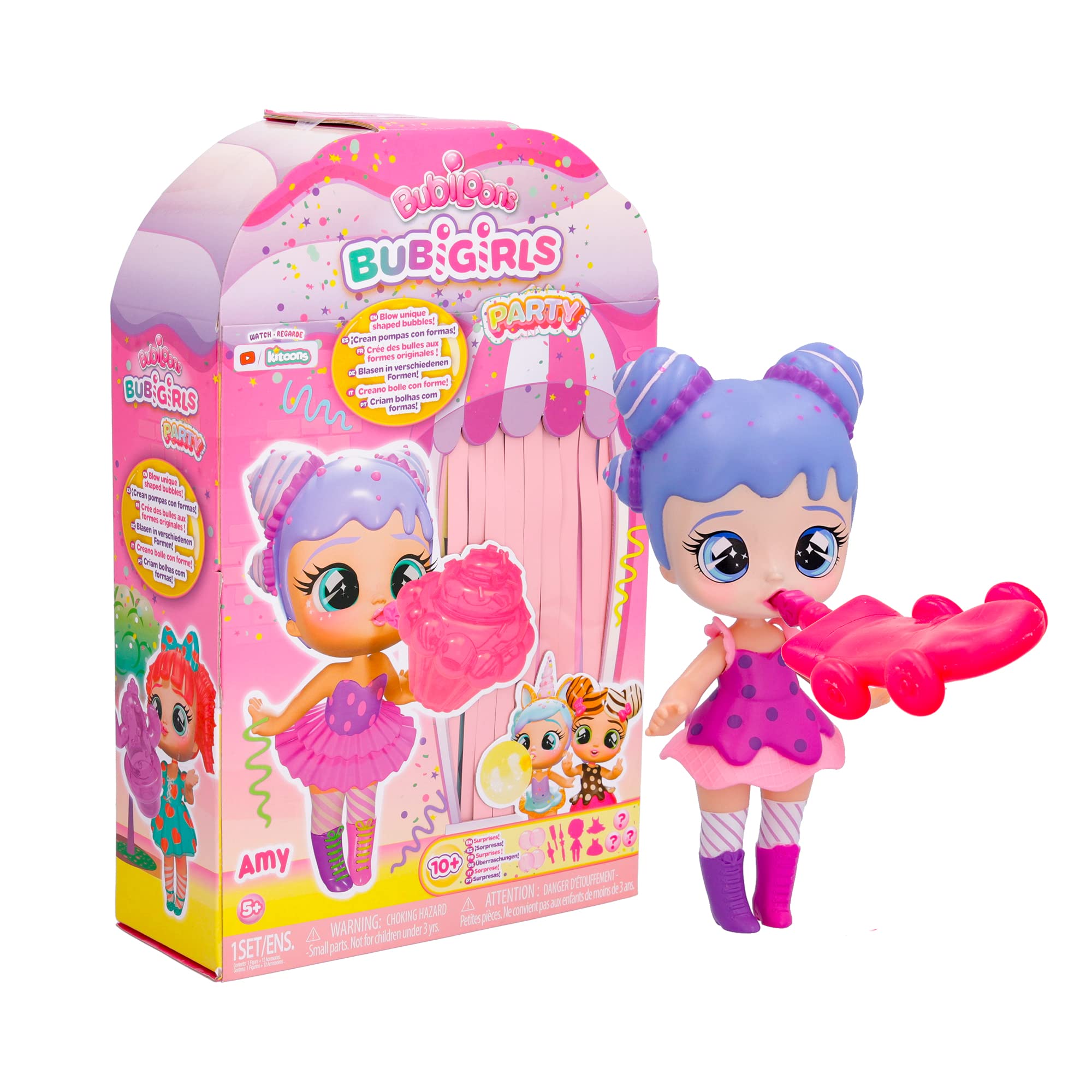 IMC Toys BUBIGIRLS Amy | Collectible surprise doll to Dress Up that inflates Balloons with 12 Accessories - Gift toy for kids +5 Years