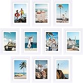decorUhome 5x7 Picture Frame Set of 10, Display Photos 4x6 with Mat or 5x7 Unmatted for Picture Frames Collage Wall Decor, White