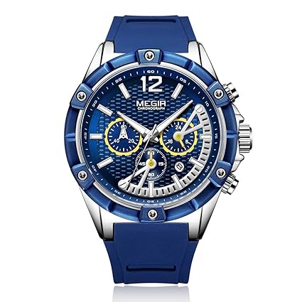 MEGIR Herren 12/24 Hour Chronograph Leuchtende Sport Militär Quarz Armbanduhr mit Silikonband