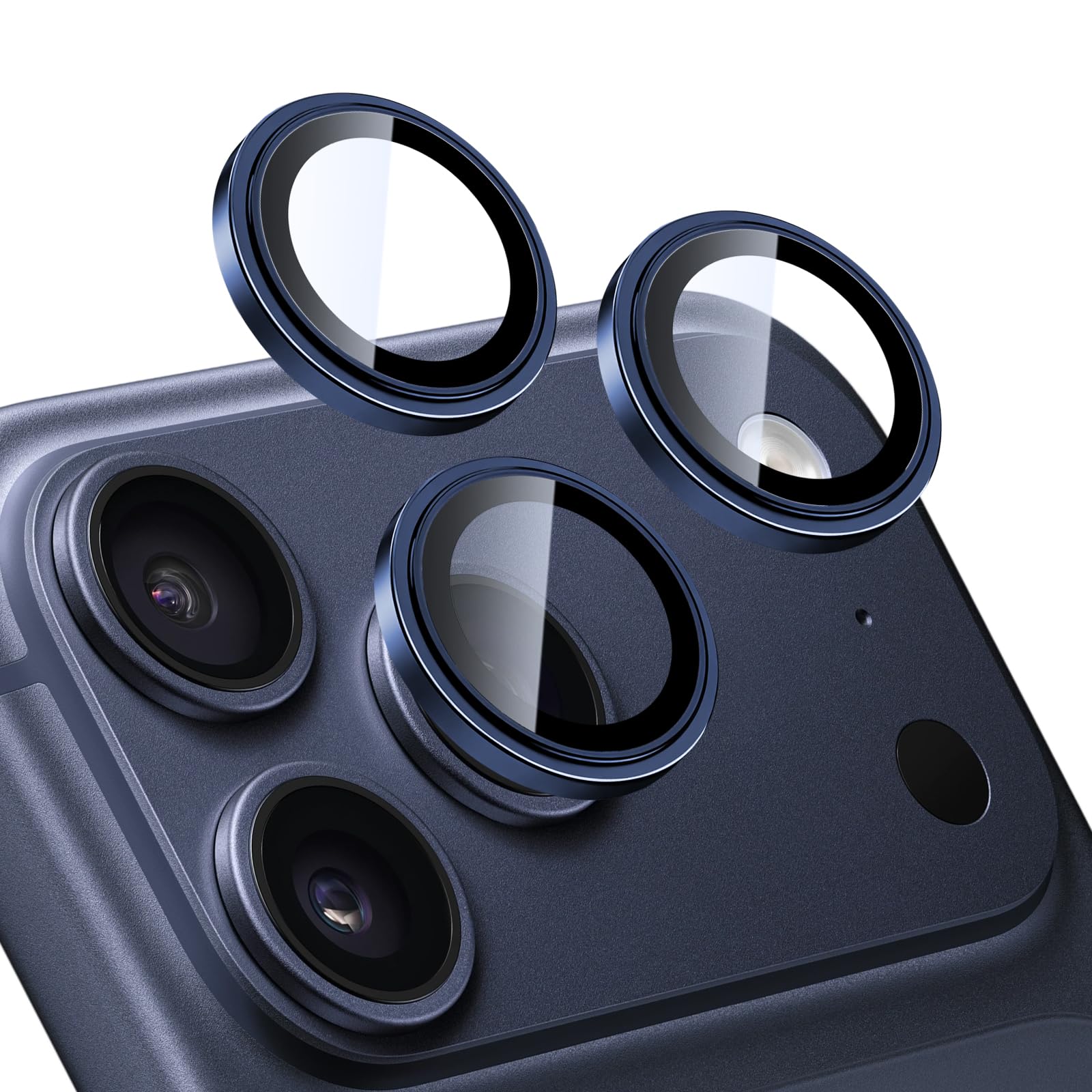 TENOC Camera Lens Protector for iPhone 17 Pro & iPhone 17 Pro Max, 9H Tempered Glass Camera Screen Cover, Blue Metal Individual Ring