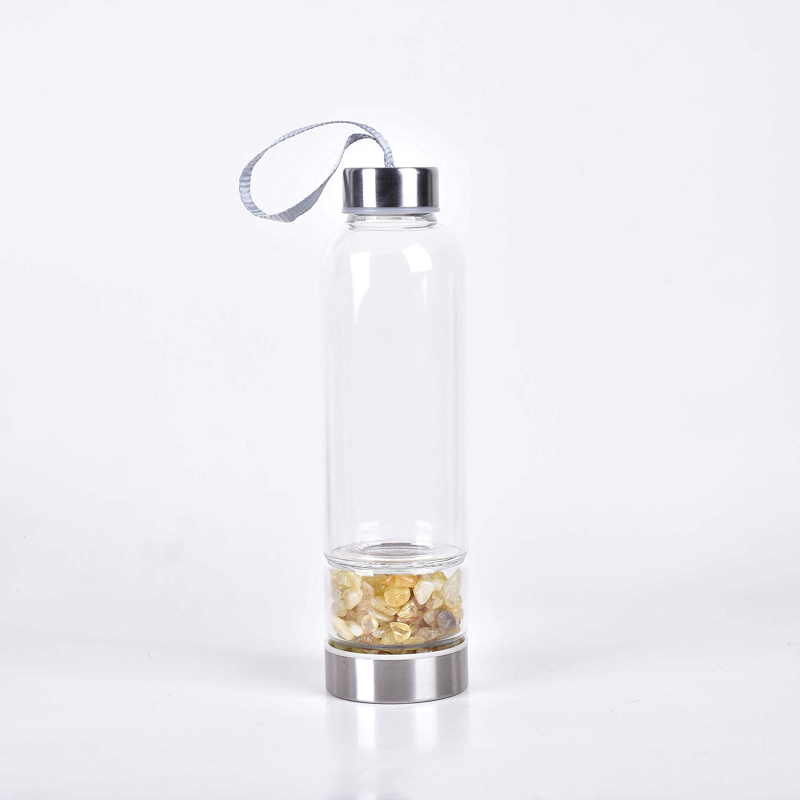 FENGCLOCK Crystal Infused Water Bottles Gemwater Infused Glass Bottle Elixir Infused with Crystal Energy Reusable Gem Water Bottle Crystal Stones Bottle