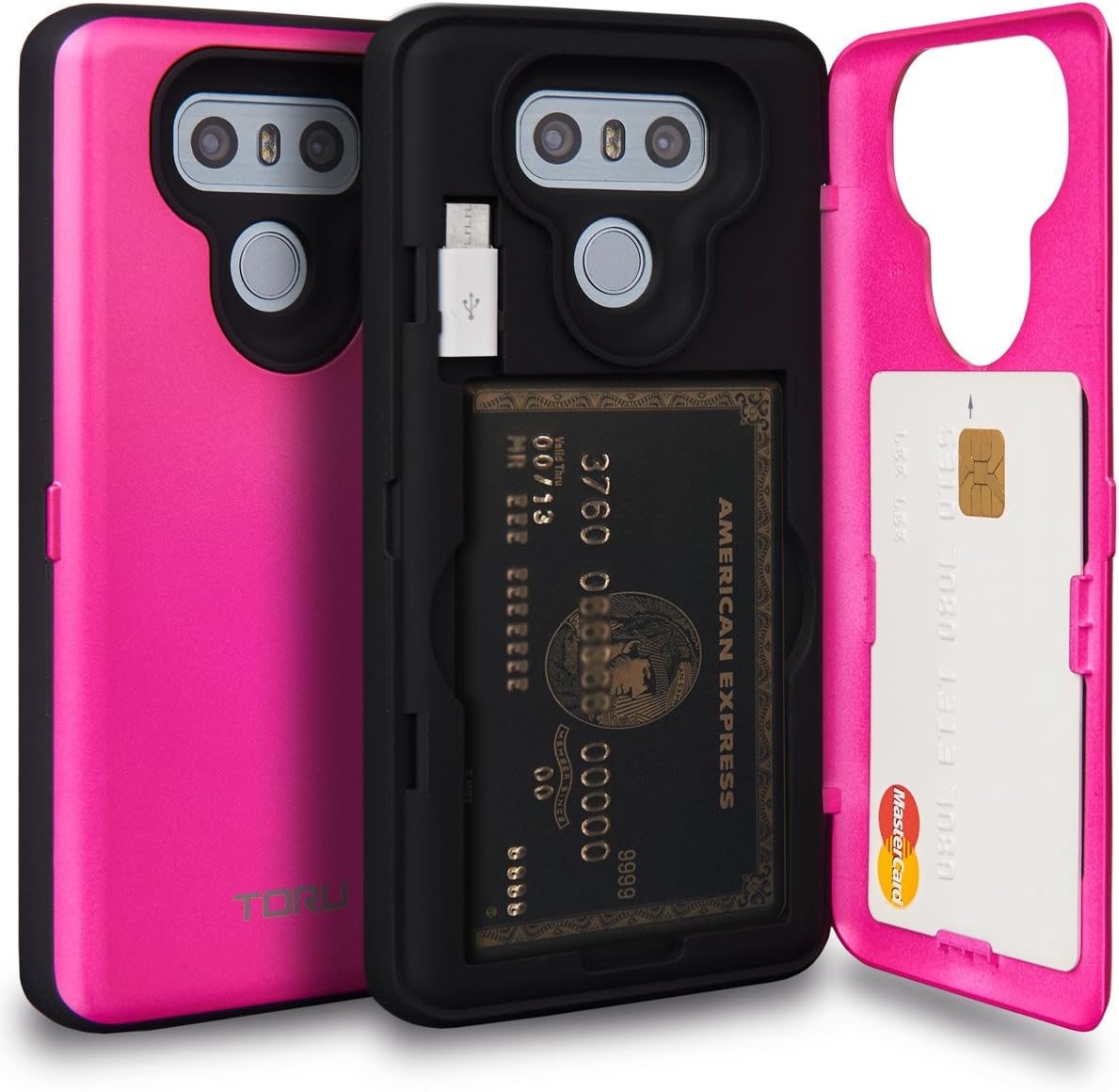 TORU CX PRO LG G6 Wallet Case with Hidden ID Slot Credit Card Holder Hard Cover, Mirror & USB Adapter for LG G6 - Hot Pink
