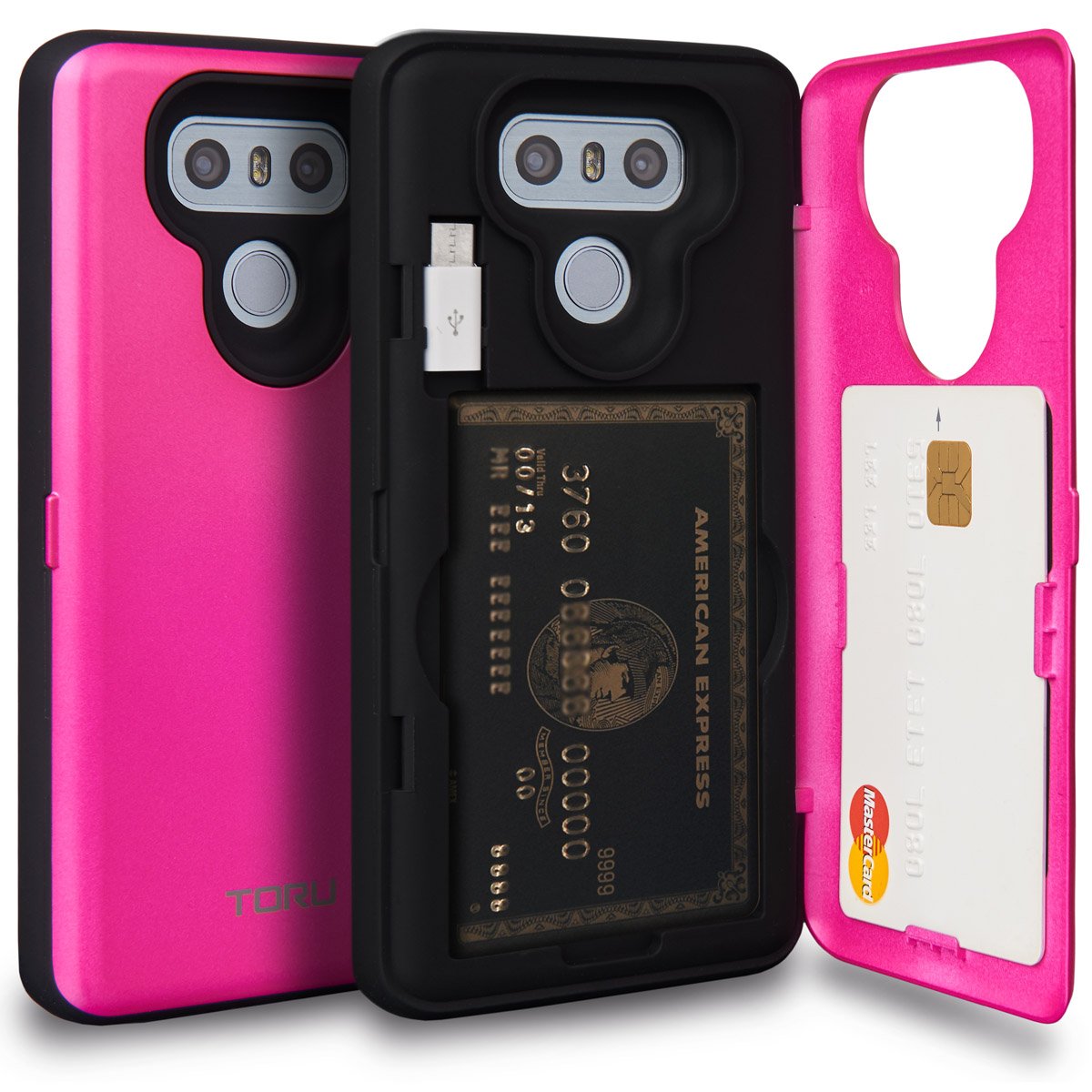 TORU CX PRO LG G6 Wallet Case with Hidden ID Slot Credit Card Holder Hard Cover, Mirror & USB Adapter for LG G6 - Hot Pink