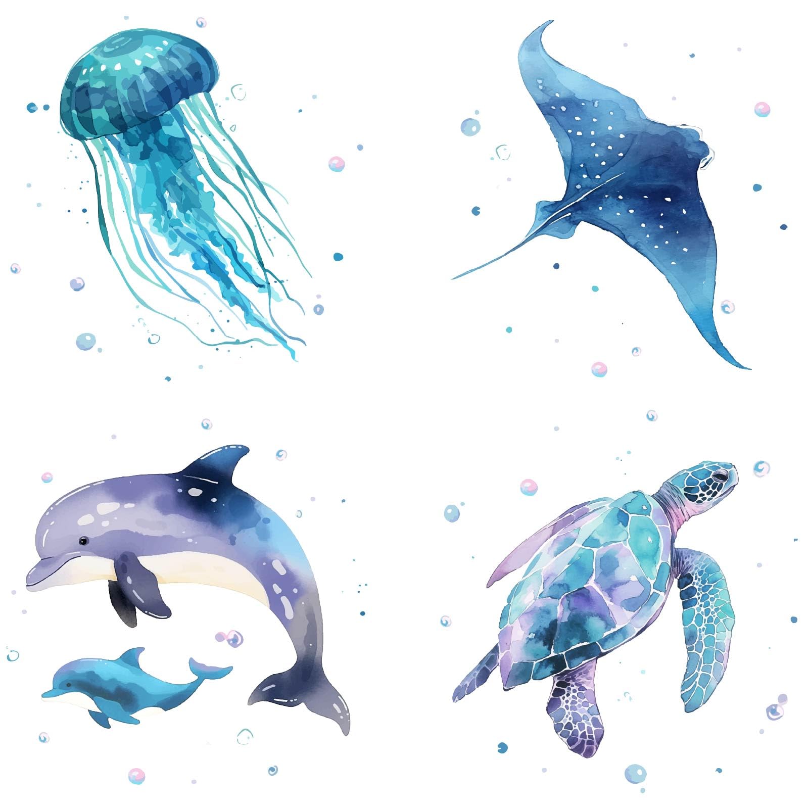 GORGECRAFT 4 Styles Sea Life Window Decal 16x16cm Ocean Animal Creatures Seaturtle Static Decal Sticker Glass Cling Anti-Collision Alert Decals for Prevent Stop Birds Dogs Pets Strikes