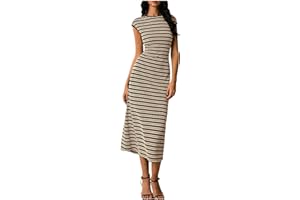 Summer Dresses for Women 2026 Cap Sleeve Hollow Out Soft Knit Striped Sundress Beach Vacation A Line Long Dress
