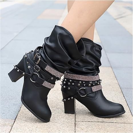 Amazon Co Jp 女性のためのファッション ブーツ 女性のためのニーロー カジュアルな冬のブーツ ラウンドヘッド ハイヒール ゴム製の靴 底 ショッピング 作業 旅行用 03 42 ホーム キッチン