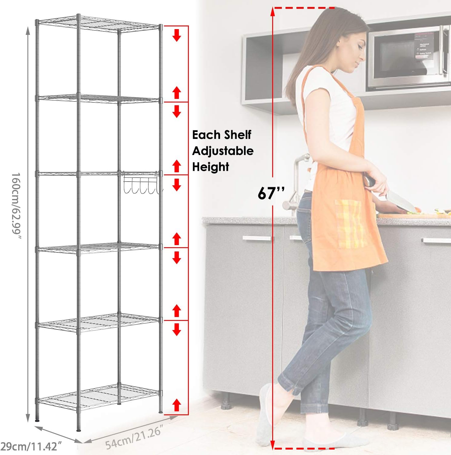 6-Shelf Wire Shelving Units, Heavy Duty Metal Shelf Wire Rack with Leveling Feet - Image 5