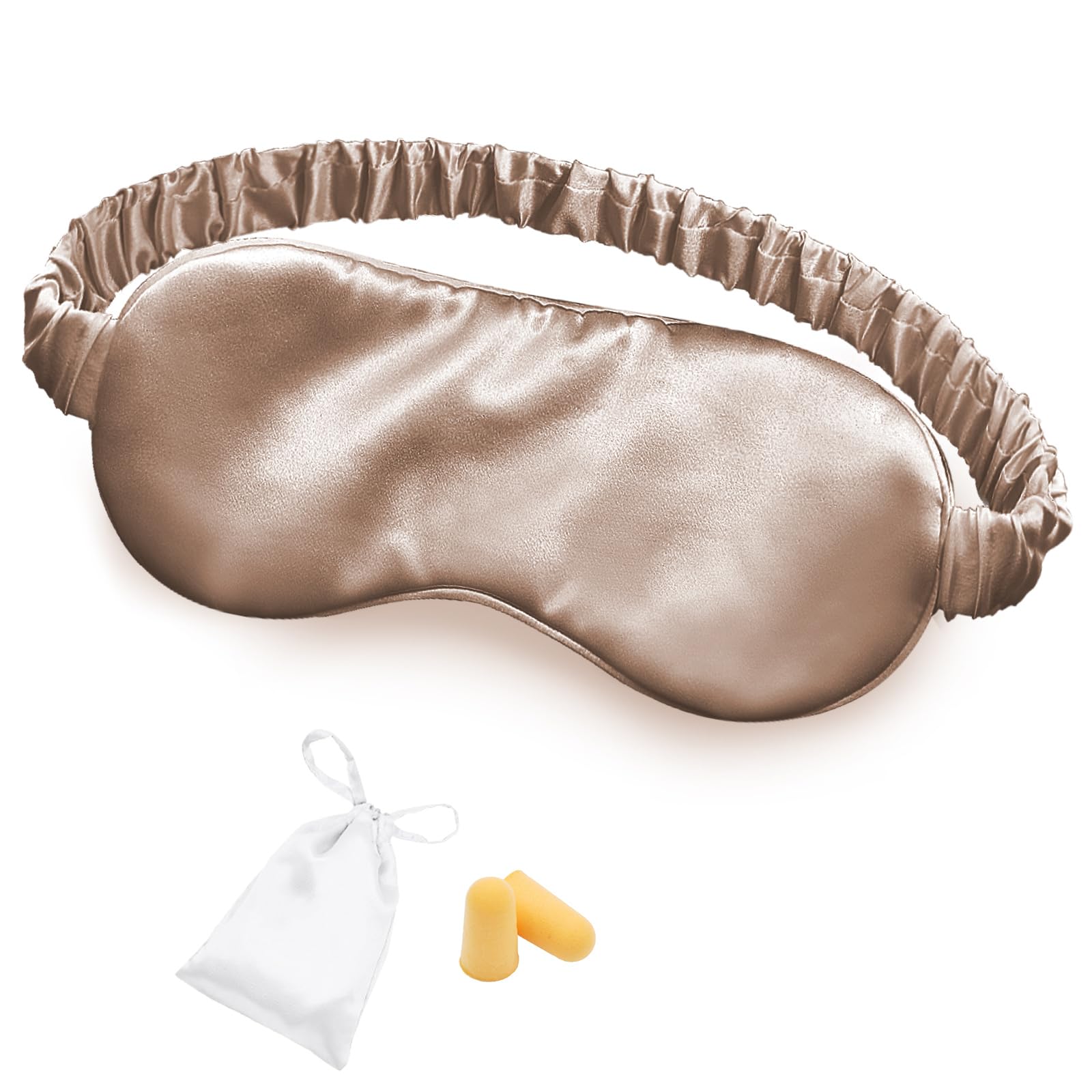 Photo 1 of Silk Sleep Mask Eye Mask Blindfold with Double Layer Silk Filling and Elastic Strap for Full Night's Sleep, Travel and Nap, Soft Eye Cover Eyeshade with Luxury Bag and Ear Plugs by OLESILK (Camel)
