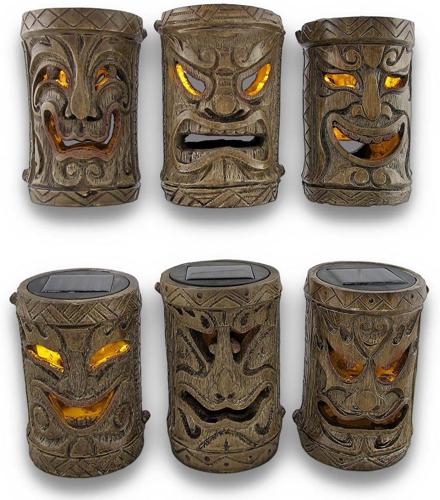 Set Of 6 Friki Tiki Flickering Solar Accent Lights Island Decor