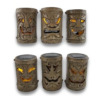 Juego de 6 friki Tiki parpadeante luces solares de Accent Isla ...