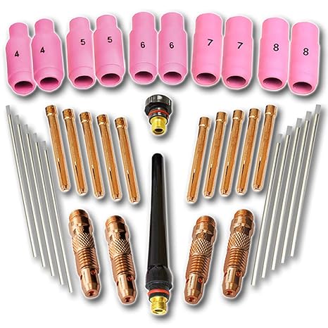 STAHLWERK WP-26 WIG Schweißzubehör Verschleißtele: Spannhülsen + Gehäuse + Keramikdüsen + Wolframelektroden für WP-26 WIG-Schweißbrenner, Set 36-tlg.