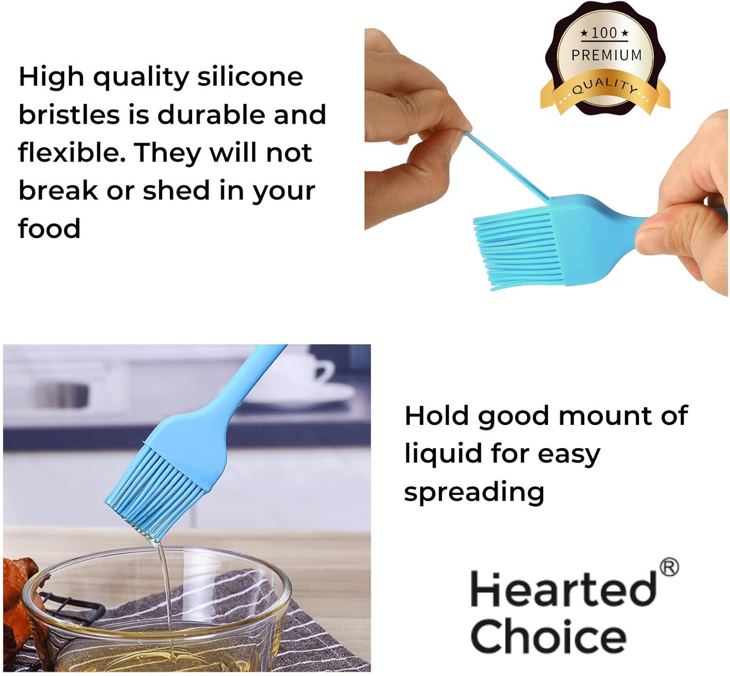 Silicone Basting Brush Set of 2 Heat Resistant Long Handle Pastry Brush for Grilling, Baking, BBQ and Cooking, Solid Core and Hygienic Solid Coating-Black and Blue: Kitchen & Dining