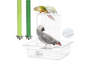 SUPERPAWS Parrot Bathtub Automatic Bath Shower Bird Bath for Cage with 180 ° Circulating Faucet Double Row Holes Contains USB and Power Plug for Medium Birds with 2 Wood Bird Cage Perch
