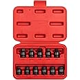 SUNEX TOOLS 3841, 3/8 Inch Drive Pipe Plug Socket Set, 11-Piece, SAE, 7/16" - 5/8", Cr-Mo Steel, Tapered Male Square Drive, Chamfered Female Square Drive, Heavy Duty Storage