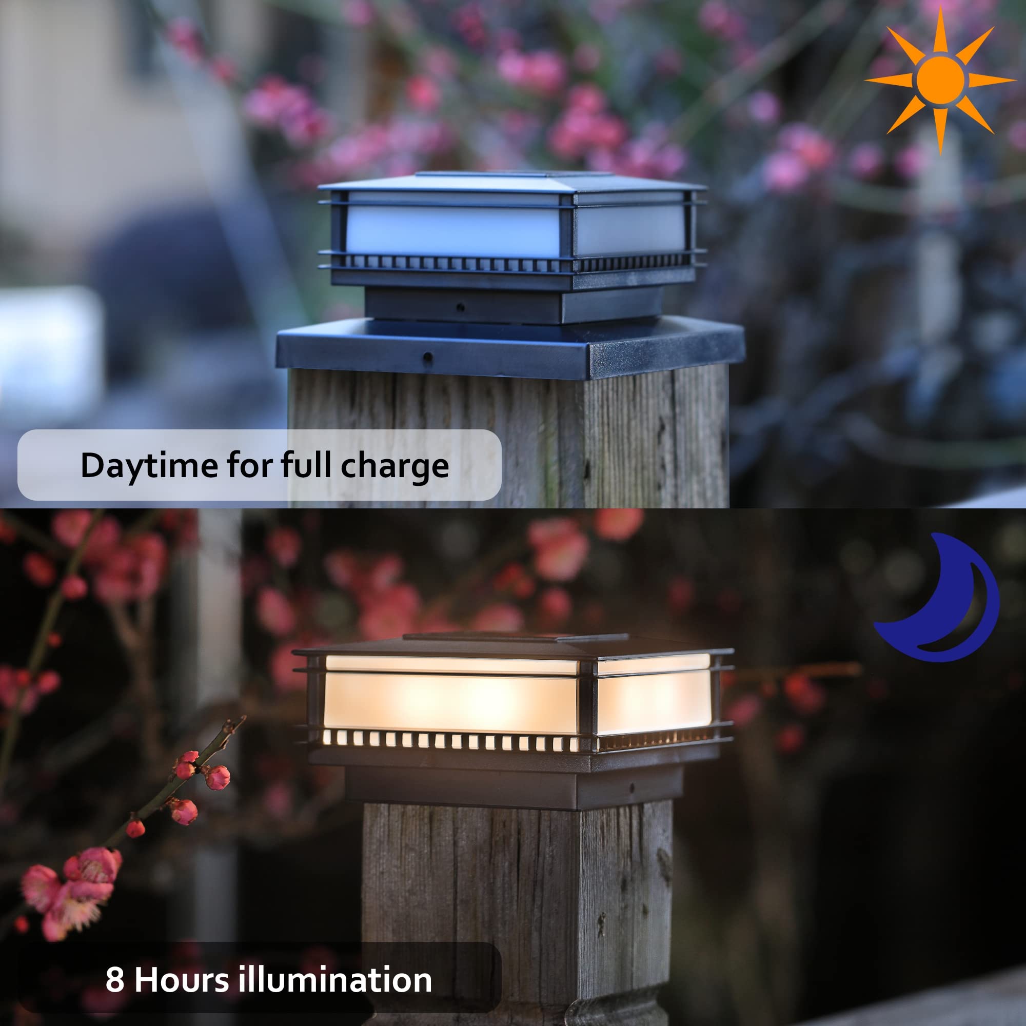 Dynaming 6 Pack Solar Post Cap Lights Outdoor, Classic Solar Powered Fence, High Brightness Warm White SMD LED Lighting Decor for Garden Deck Patio, Fit 4x4, 5x5 or 6x6 Wooden Posts