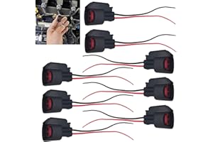 Sephile 8 PCS Car Fuel Injector Plug with 5.3" Cable, 1.21" x 0.95" EV6 Harness Socket Connector, Waterproof Flame Retardant Fuel Injector, for Buick Cadillac Chevrolet Chrysler Dodge Ford (Black)