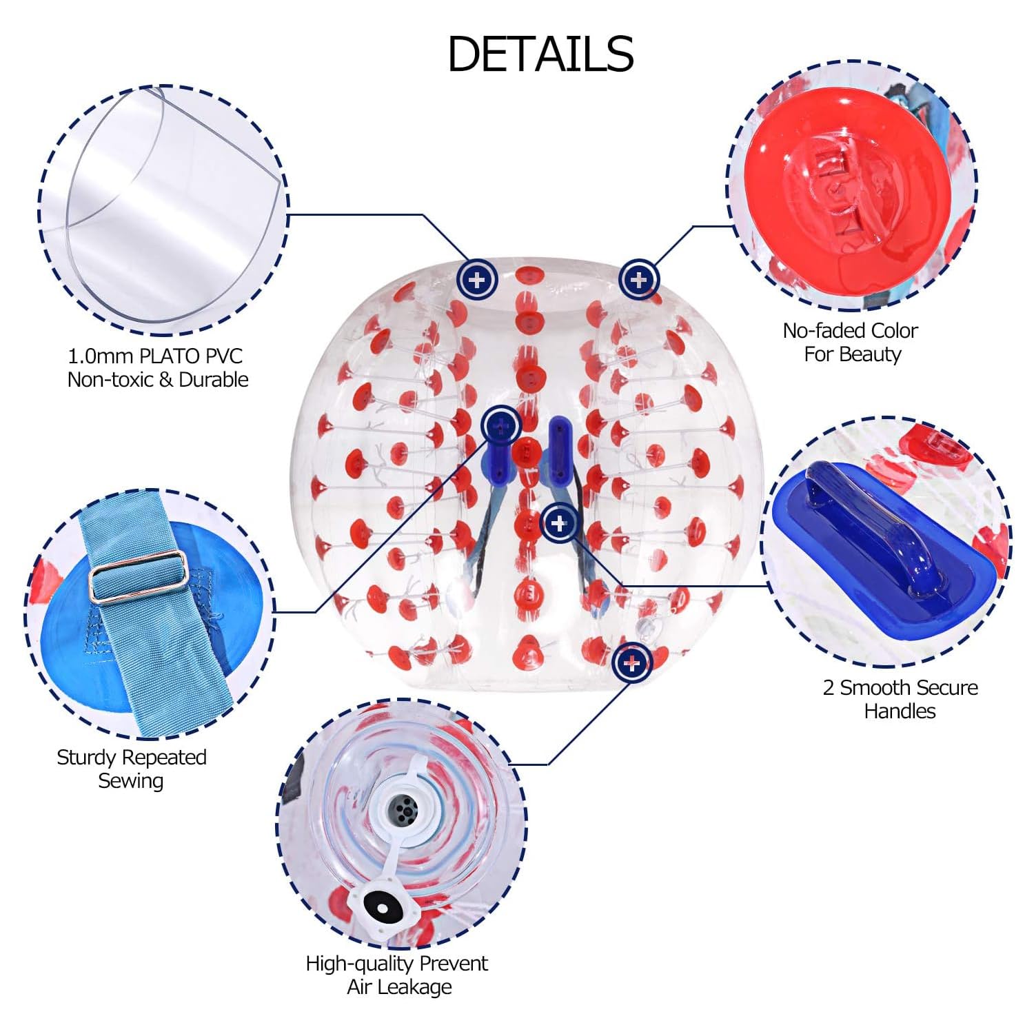 Aceshin Inflatable Bumper Ball 1.5M/5FT Diameter Bubble Soccer Ball, Inflatable Body Zorb Balls for Adults or Children (Red Dot)