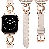 TOYOUTHS Leather Band Compatible with Apple Watch Bands Women 38/40/41/42/44/45/46/49mm Dressy Slim Leather Strap with Boho Metal Buckle Bracelet for iWatch Series 11 10 9 8 7 6 5 4 SE/Ultra 3 2 1