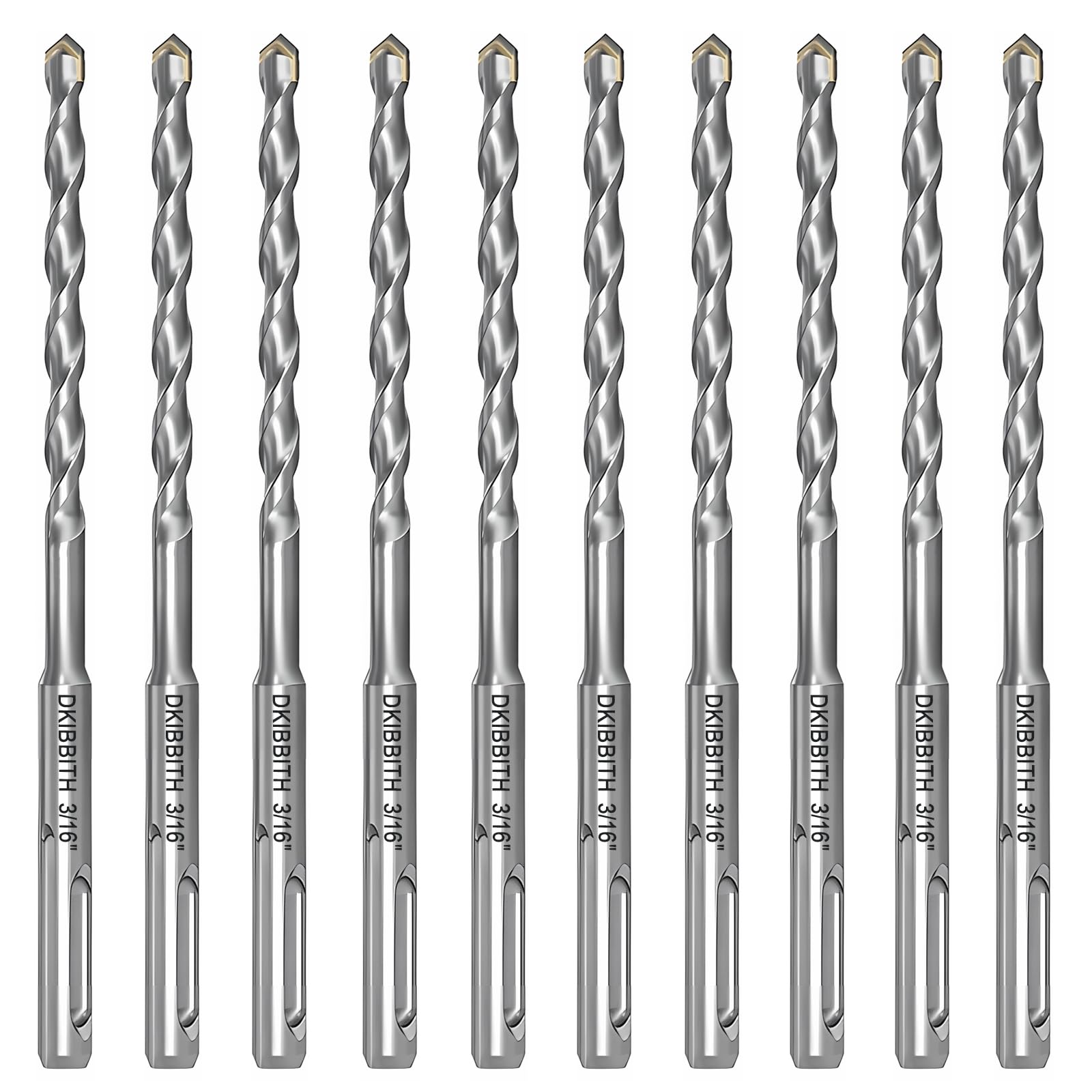 Photo 1 of 10-Piece 3/16” SDS Plus Drill Bits Rotary Hammer Drill Bit Set, Carbide Tipped for Drilling Concrete Cement Porcelain Tiles Ceramic Pots Stone Brick, Diameter 5mm, 160mm Long, SDS Plus Shank