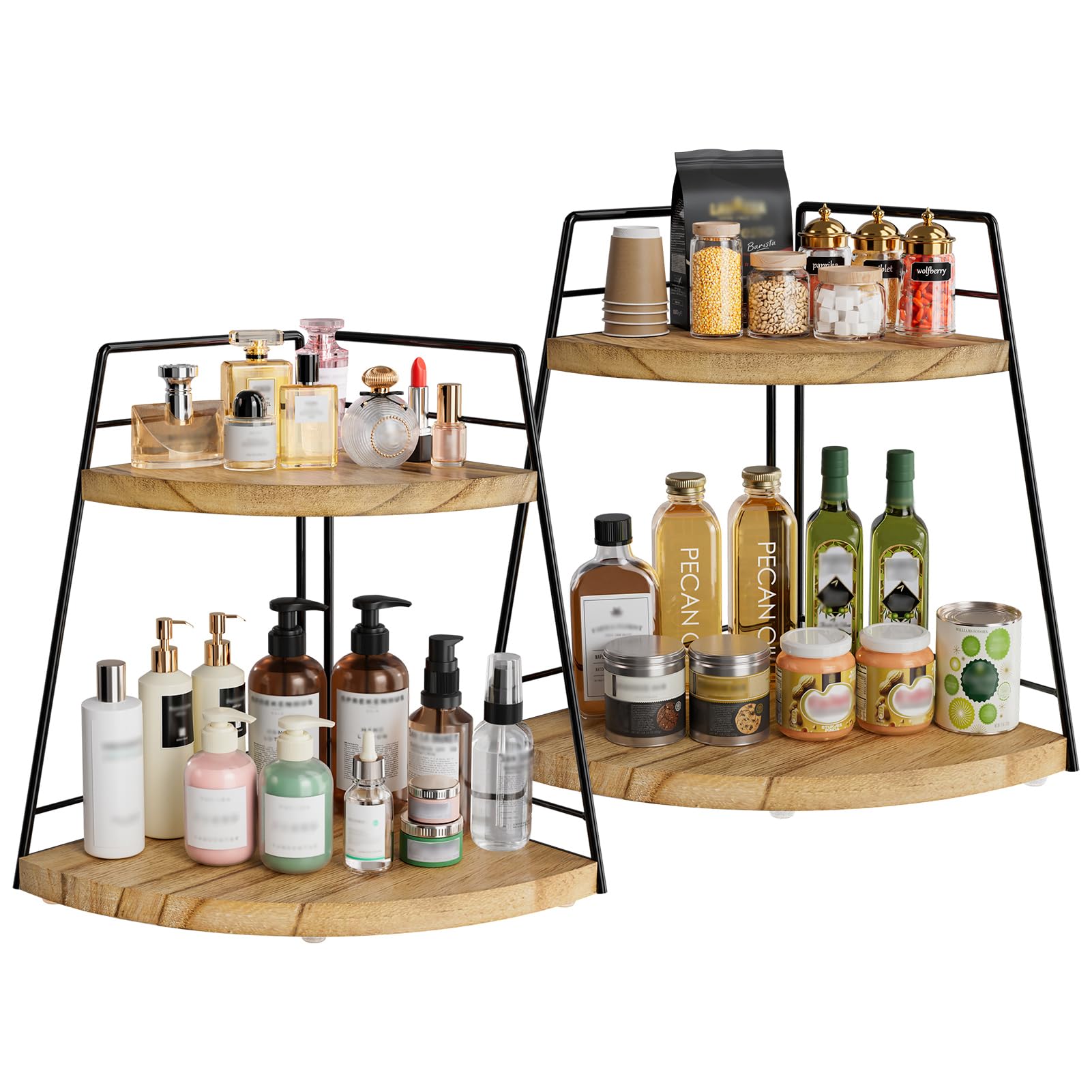 Photo 1 of 2 Pack Bathroom Counter Organizer,2 Tier Corner Bathroom Counter Organizer,Wood Vanity Organizer Countertop for Bathroom Organizers and Dresser Skincare Storage