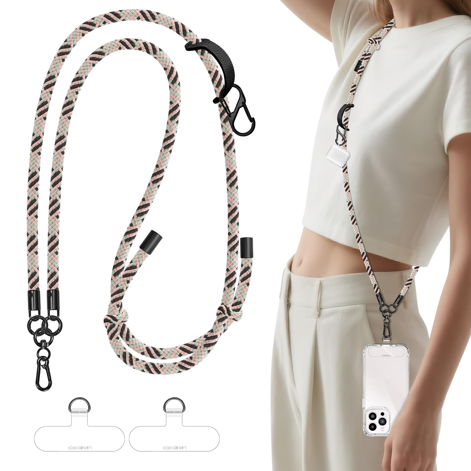 UKON Mobile Phone Lanyard Crossbody Phone Strap, Adjustable Nylon Neck Strap with 2pcs TPU Patchs Anti Theft Body Straps for iphone