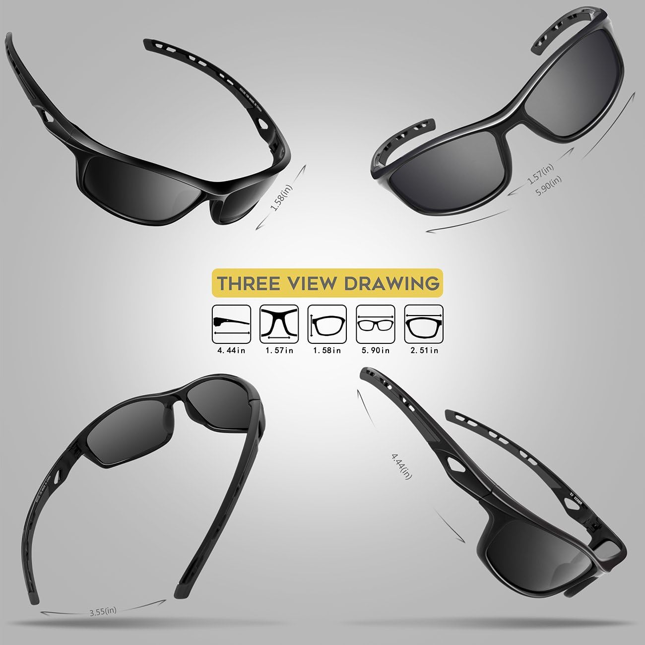 RIVBOS Polarized Sports Sunglasses Driving Sun Glasses shades for Men Women Tr 90 Unbreakable Frame for Cycling Baseball Running Rb833 833-black&black : Clothing
