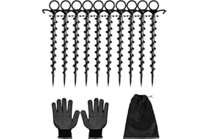 AOFUXTI Christmas Inflatables Decoration Ground Stakes, Beach Umbrella Sand Anchor, Heavy Duty Plastic Grounding Screw In Tent Spikes, Outdoor and Yard Camping Canopy Stake Pole, Spiral Peg, 9" 10 pcs