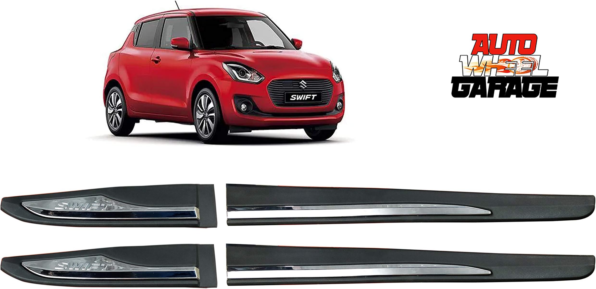 Hotwheelz Side Cladding with Chrome for Maruti Suzuki Swift 2018 (Set of 4)
