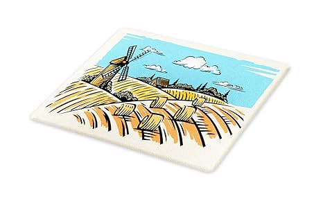 Amazon Com Ambesonne Landscape Cutting Board Illustration Of