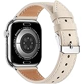 Bestig Leather Bands Compatible with Apple Watch Band 38mm 40mm 41mm 42mm(Series 10 11) for Women Men, Wristband Strap for iWatch SE3/2/1&Series 9 8 7 6 5 4 3 2 1(Ivory White+Silver)