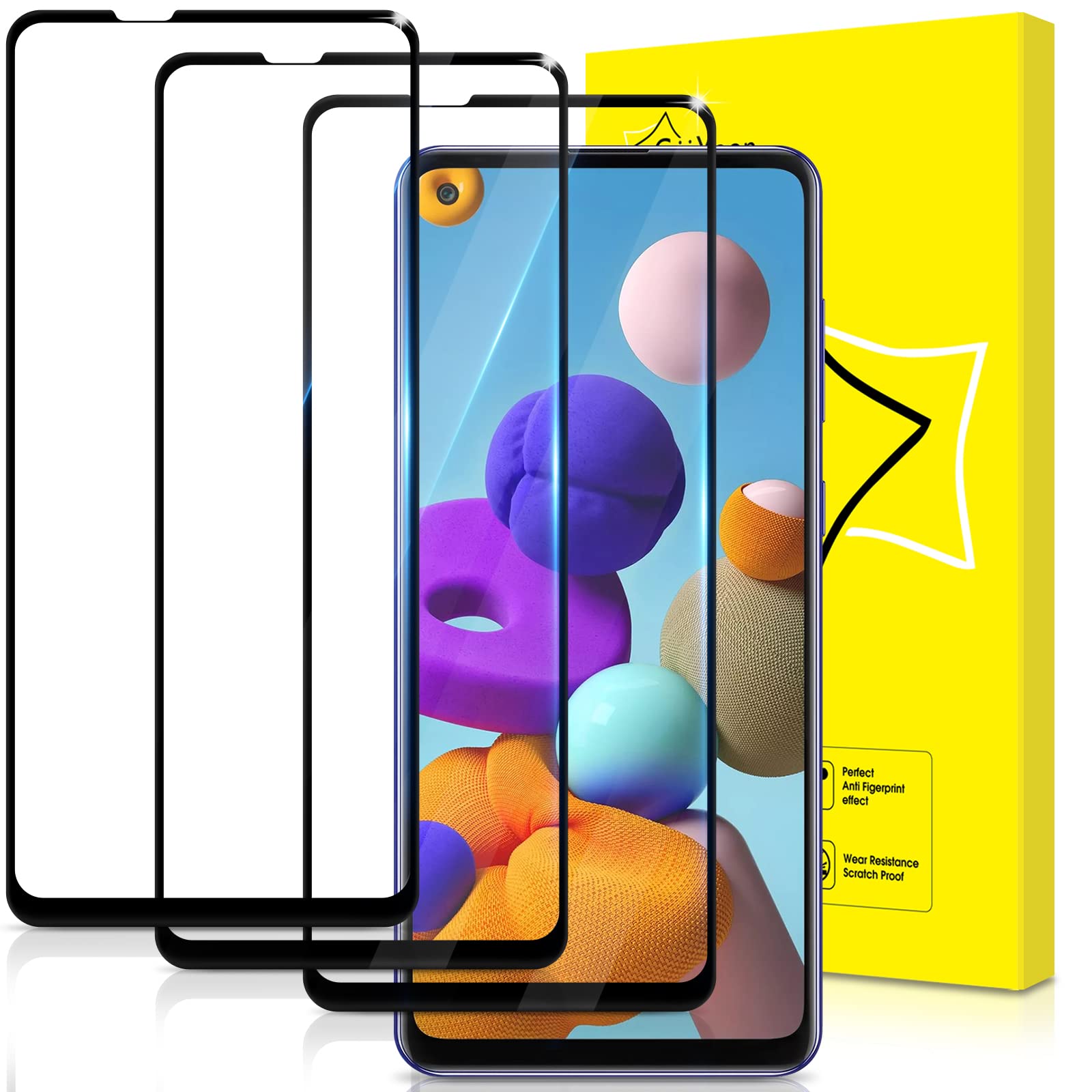 GiiYoon-2 PACK Screen Protector for Samsung Galaxy A21s Tempered Glass [HD Full Coverage] [Easy Installation] [Round Edge] [Scratch Resistant] [9H Hardness] Screen Cover Film