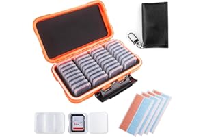 Micscrew 36 Slots Memory Card Case Orange & 36 Plastic Memory Card Holder Case & 40 Labels, SD Card Holder for Camera Card, M