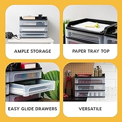 IRIS USA Plastic Desk Top 3-Drawer Storage