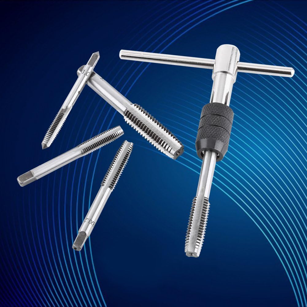T-Handle Wrench Threading Tap Set 5pcs Metric Thread Tap with T Tap Wrench, M6 M7 M8 M10 M12 Wrench Metric Hand Thread Tap - Image 3