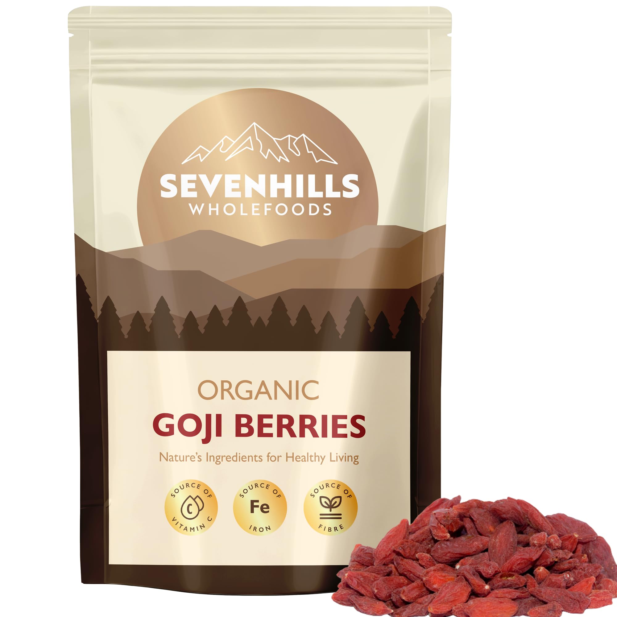 Sevenhills Wholefoods Organic Raw Goji Berries 1kg | 100% Pure & Natural | for snacking, baking, cereals, porridge | GMO-free | Gluten-free | Wolfberries