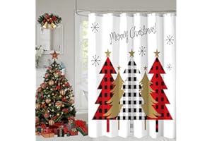 YOSTEV Christmas Shower Curtain, Red Buffalo Plaid Christmas Tree Shower Curtains for Bathroom Decor, Winter Snowy Forest Holiday Shower Curtain, Xmas Pine Fabric Cloth Bath Curtain, 72 x 72 Inch